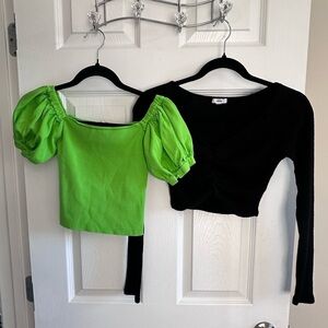 Zara size med granny apple green puff sleeve,black long sleeve crop top sm